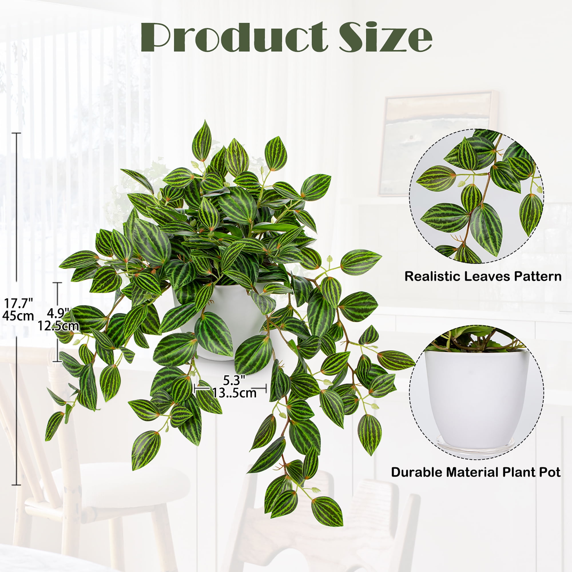 Artificial Watermelon Peperomia Vine Decor Fake Hanging Silk Plants for Bedroom Faux Potted Plants Home Decor