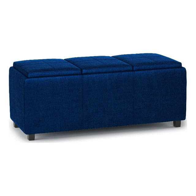 Avalon Ottoman de Rangement Rectangulaire Contemporain de 42 Pouces de Large en Tissu Velours Bleu