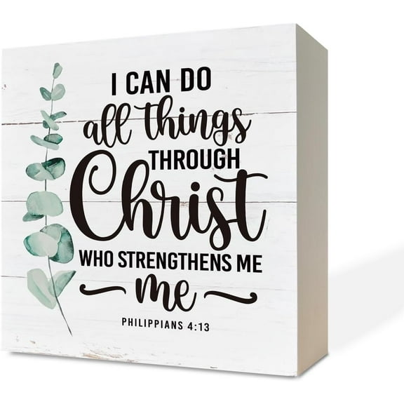 Zomyto 5x5 IN Wooden Box Sign Desk Decor, I Can Do All Things Through Christ Who Strengthens Me - Philippians 4:13