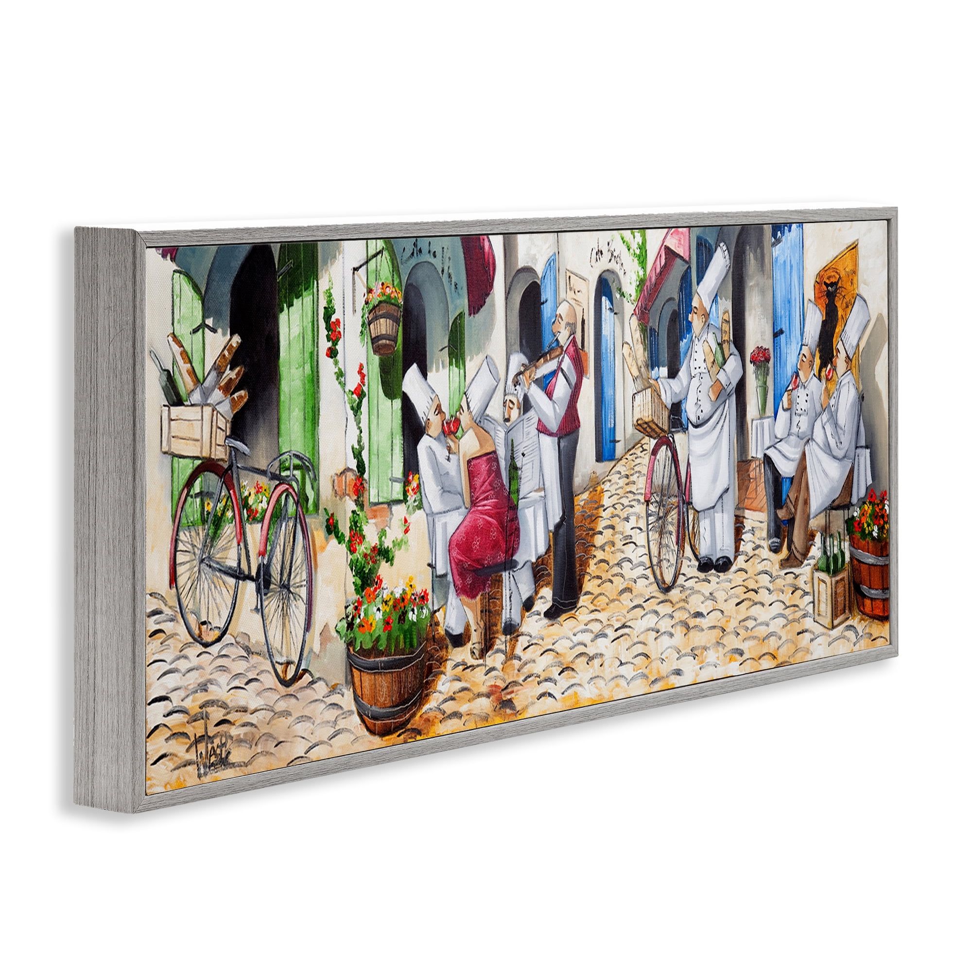 Stupell Industries Town Café Chefs Scenery Painting Gray Framed Art Print Wall Art, 24 x 10