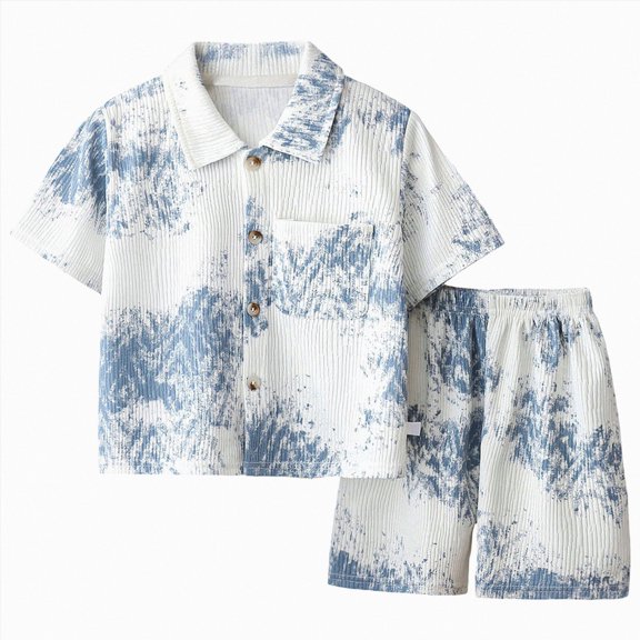 mgoYE Boys Outfit Size 9-10 Years Boy's 2 Piece Outfits Summer Hawaiian Vacation Beach Button Shirt and Shorts Going Out Sets Blue