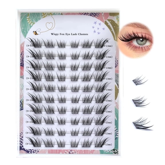 Fox Eye Lash Clusters Wispy: Natural Left & Right Individual Lashes 60 Pcs DIY Eyelash Extensions 9-13mm Cluster Lashes