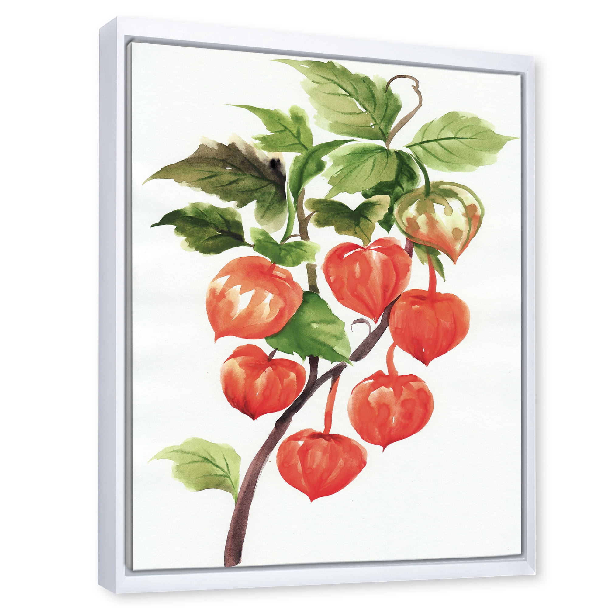 Designart 'A Red Physalis Branch' Traditional Framed Canvas Wall Art Print