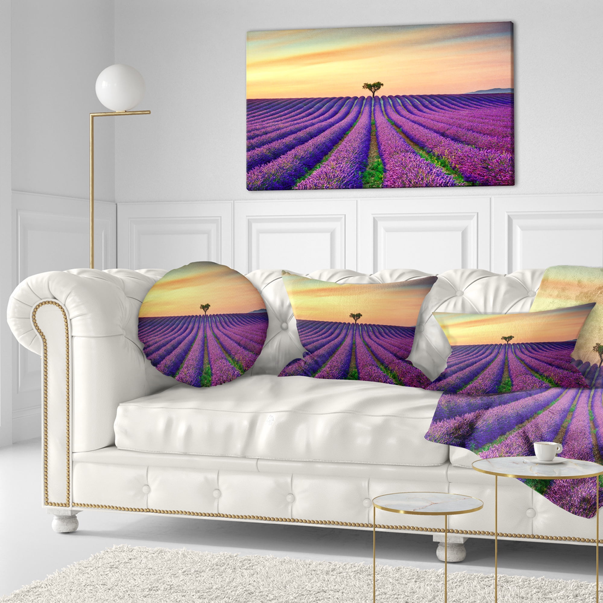 Designart Lavender Flower Rows in Provence - Landscape Wall Throw Pillow - 12x20