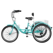 24/26'' Adult Tricycles for Women, Men with Big Basket, 7 Speed 3 Wheel Bikes for Adults, Low-Step Through Frame Tricycle for Adults Seniors, Stable and Safe