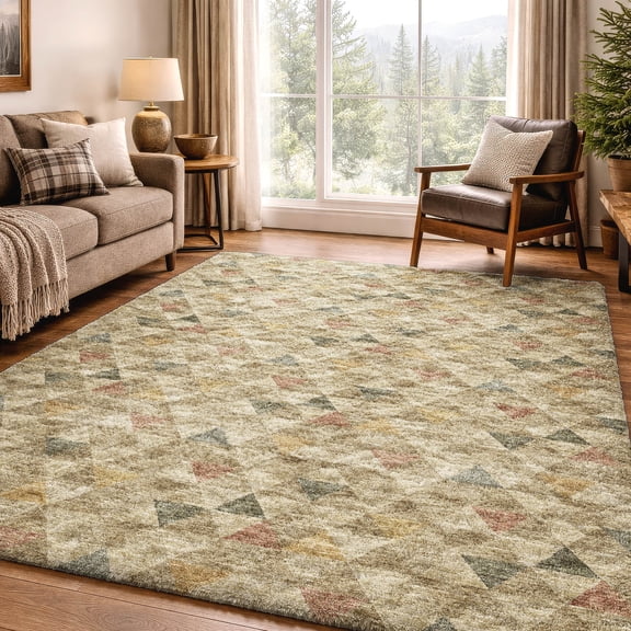 Addison Rugs Dream Shag Premium Machine Washable Transitional Geometric Beige Rectangle Rug, 10' x 14'