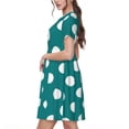 thumbnail image 2 of Gukieu Teal And White Polka Dot Print Women's Short Sleeve Dress, Elastic Waistband A-line with Pockets Summer Dress, Suitable for Daily Leisure, Work, Vacation, 2 of 6
