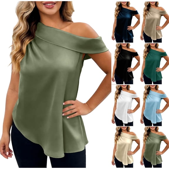 Bovxnpu Off The Shoulder Tops T-Shirts Satin Shirt Casual Summer Tops (Women's or Women's Plus)