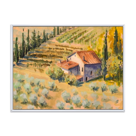 Designart 'Little Farmhouse In Countryside' Country Framed Canvas Wall Art Print