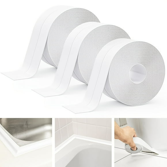 DEBGFS 3Pcs White Caulk Tape Waterproof Self Adhesive  Toilet Caulk Strip Sealant Tape  Bathtub Caulk Sealing Tape For Tub Surround Sink Edge Protector  Bathroom Caulk White Shower Caulk