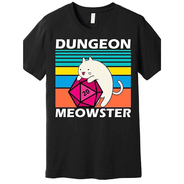 Dungeon Meowster Men'S Black Graphic T-Shirt – Funny Cat & Dice Design, Casual Cotton Short Sleeve Tee, Comfortable Fit Perfect for Cat Lovers, Casual Attire Tee | Playful Design Tee | Cotton Tee