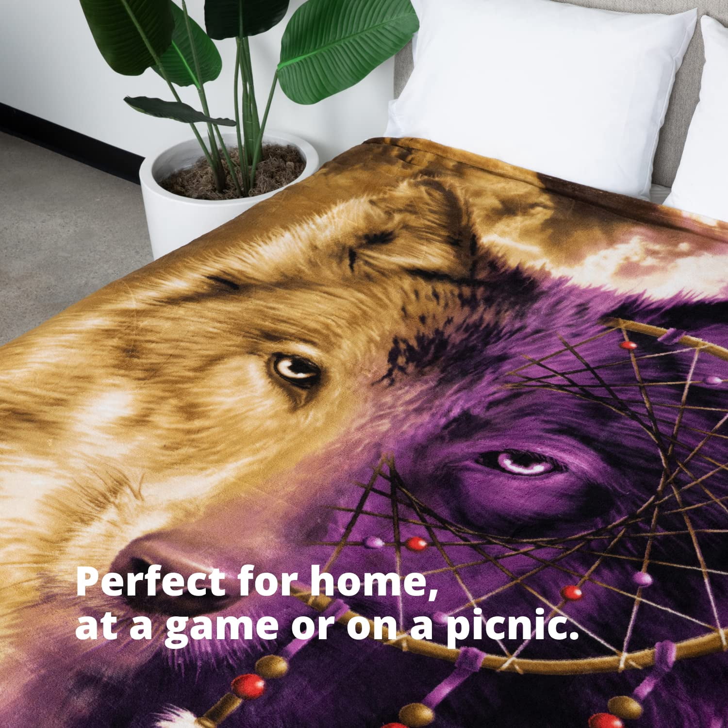 Dawhud Direct | Super Soft Fullqueen Size Plush Fleece Blanket 75" x 90" Wolf