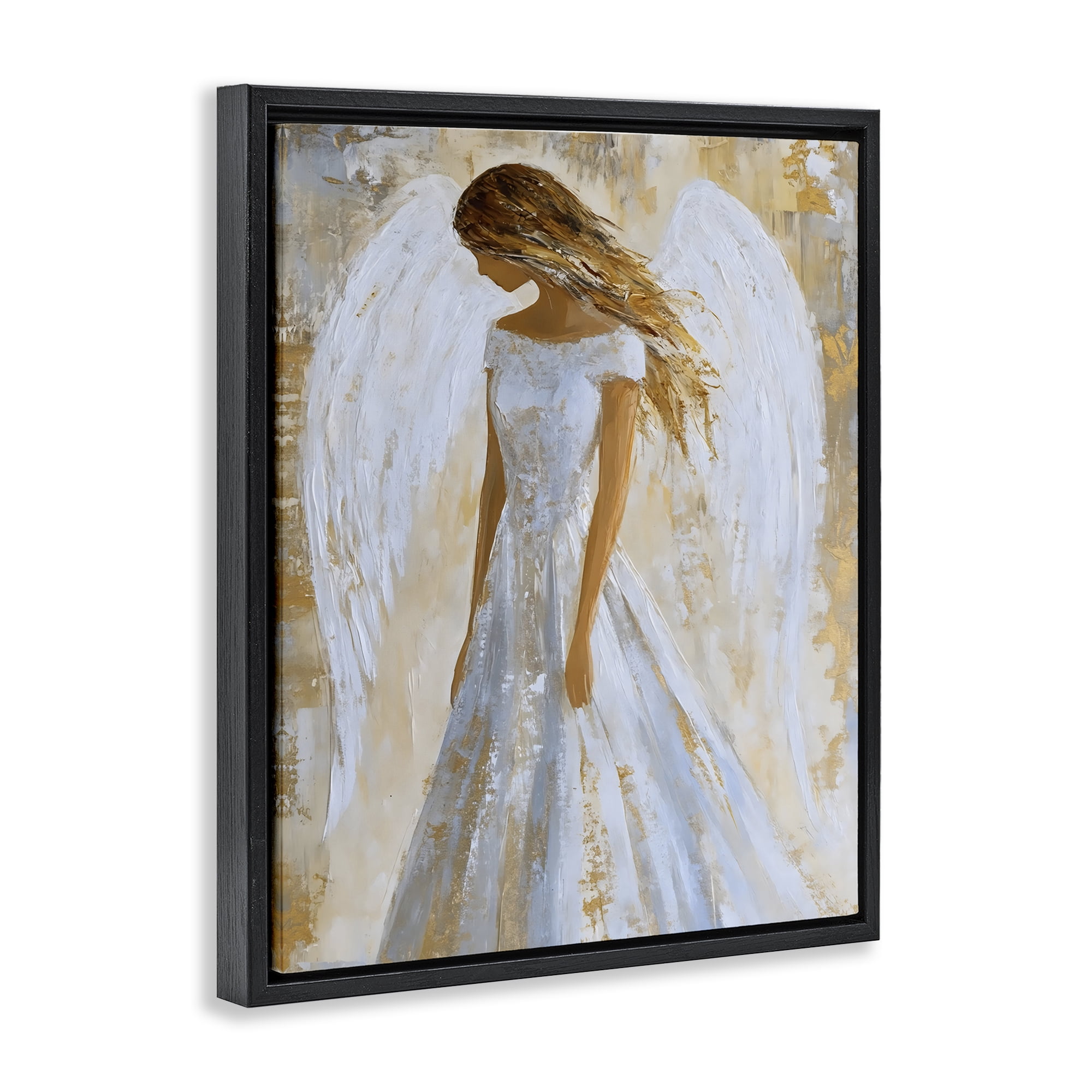 Holy Angel In White Black Framed Floater Canvas Wall Art, design by Franklyn Gregory