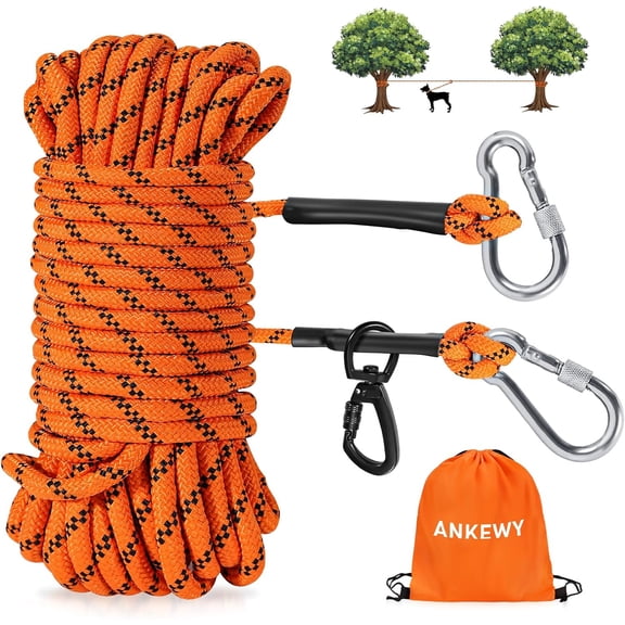 Dog Tie Out Cable for Camping 50ft, Dog Runner for Yard Hold up to 350lbs, Portable Dog Camping Essentials for Outside
