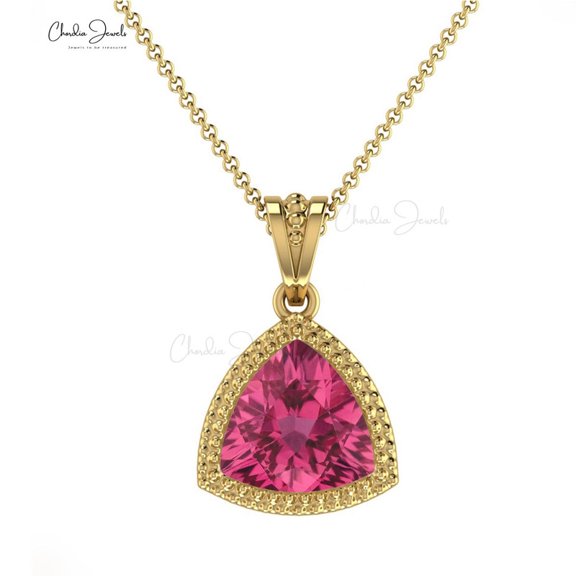 2.50 T.C.W Trillion Cut Pink Sapphire Gemstone Natural Diamond Sparkling Stacked Neckalce for Women Solid 18K Yellow Gold With 18 inches Chain