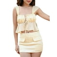 thumbnail image 3 of Lucakuins - Conjunto de falda corta para mujer, camisola con lazo y minifalda ajustada, traje de verano para fiesta y club Lucakuins  moda, 3 of 6
