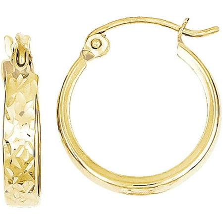 10kt Gold Diamond-Cut Square Tube Hoop Earrings