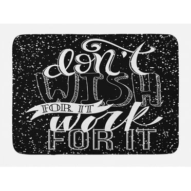 Saying Bath Mat, Do Not Wish for It Work for It Typographic Text and Polka Dots, Plush Bathroom Decor Mat with Non Slip Backing, 29.5" X 17.5", Charcoal Grey White, by Ambesonne