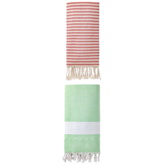 Unique Bargains 2 Pack Anti-Sand Rapid-Dry Turkish Towel Red/Green 71"x40"