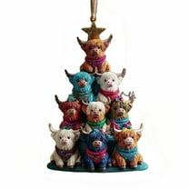 chaungfeng 3.14 Inch Stacked Cow Christmas Ornament, Acrylic 2D Flat Farm Animal Tree Decor, for Holiday Gift, Themed Christmas, Rustic Decor