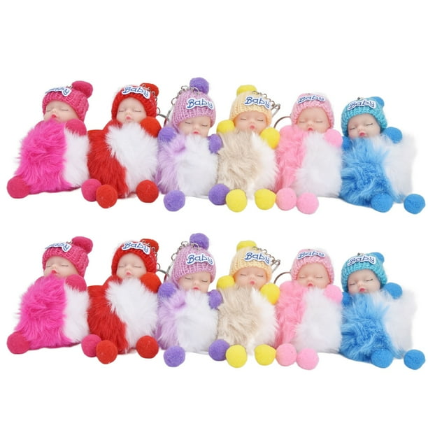 Llavero de muñeco de bebé durmiendo, 12 piezas, muñeco de bebé durmiendo, ropa novedosa, llavero de bolso, estética elegante