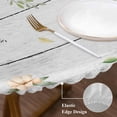 thumbnail image 3 of Watercolor Floral Round Tablecloth, Fitted Table Cover with Elastic for 55"-60" Round Tables, Spring Flowers Leaves Botanical Wood Grain Table Cloth Outdoor Dinning Party Waterproof Tablecloths, 3 of 7
