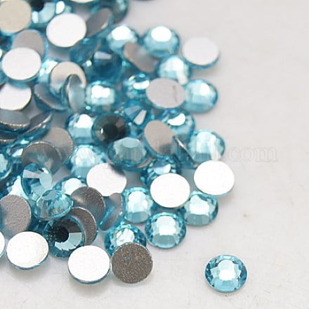 Glass Flat Back Rhinestone Grade A Back Plated Faceted Half Round Aquamarine 4.6~4.8mm about 1440pcs/bag