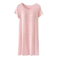 thumbnail image 1 of Tnhcen Robe de Pyjama à Rayures en Modal pour Femme avec Coussinets de Soutien-Gorge Intégrés - Vêtement de Nuit Doux et Confortable Col Ras du Cou Manches Courtes Tissu Extensible Facile d'Entretien Tenue Décontractée à la Maison M-3TG, 1 of 4