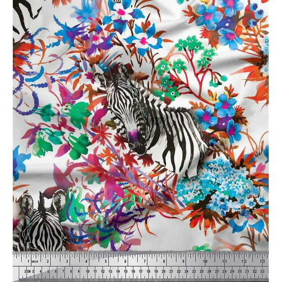 Soimoi Orange Cotton Duck Fabric Leaves,Floral & Face Animal Print Fabric by The Yard 56 Inch Wide