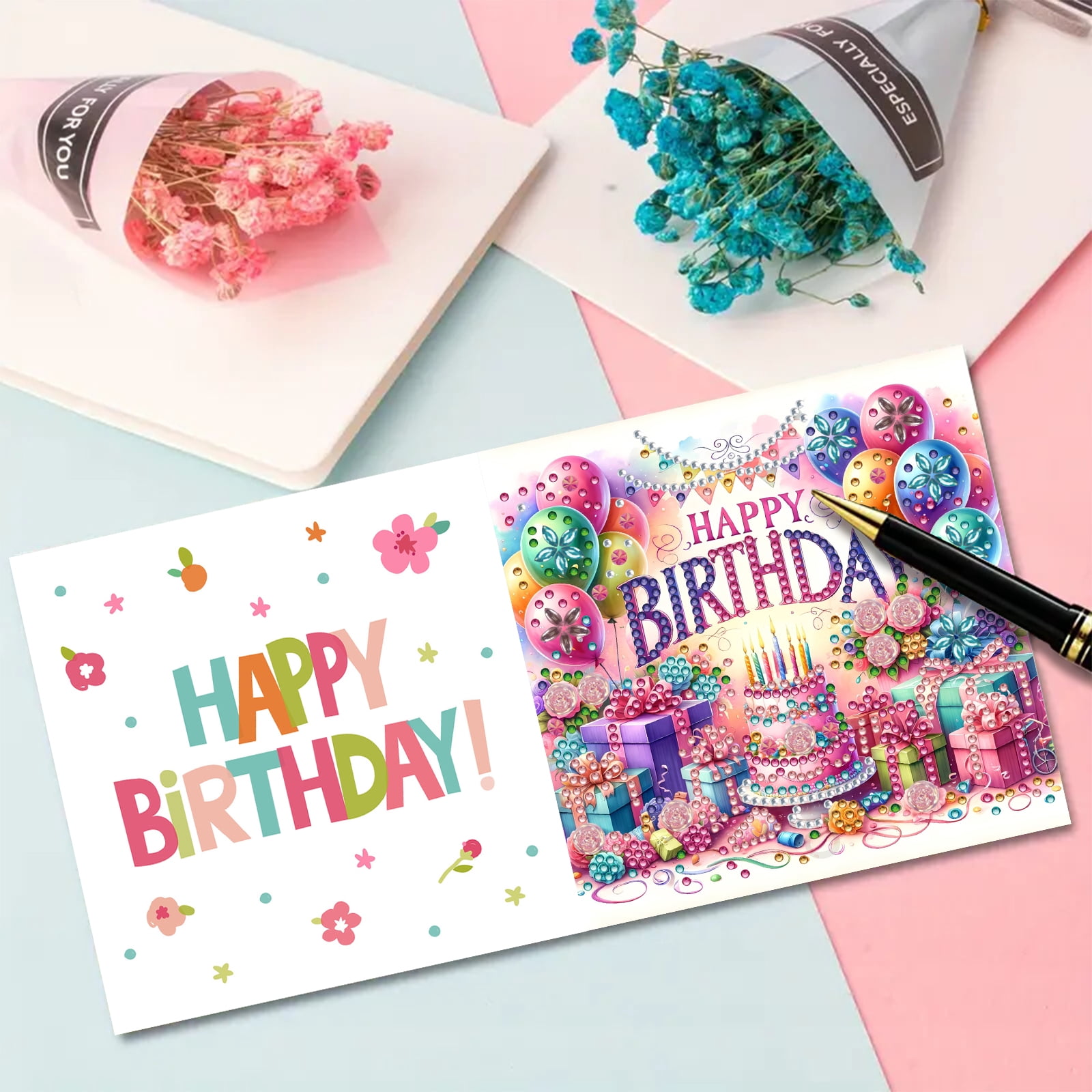 FLOPESN 12Pcs DIY Folding Greeting Card Diamond Art Painting Creative Design Blessing Card Set for Birthday Crafts Gift