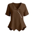 thumbnail image 4 of Craaazy Shirts for Women Three Quarter Sleeve Relaxed Fit Solid Color V Neck Cotton Linen Tees for Casual Summer Vacation, 4 of 6