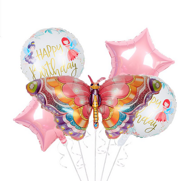 Birthday Balloons Set Butterfly Pink Foil Mylar Balloons Party Decoration