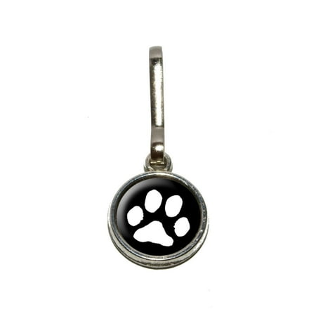 Paw Pet Charms - Paw Print - Pet Dog Cat - White on Black Charm Zipper Pull