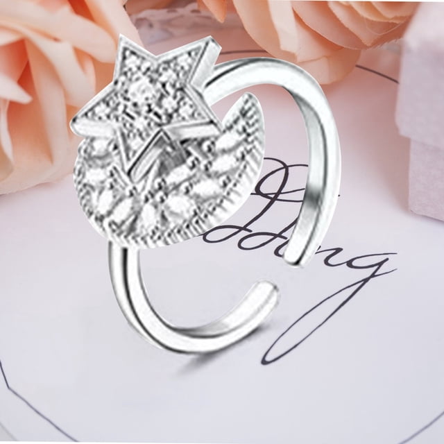 Versatile Rotatable Adjustable Anxiety Relieving Pressure Relieving Silver Plated Zircon Ring for Finger