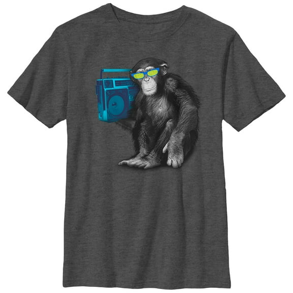Boy's Lost Gods Chimpanzee Boombox  Graphic Tee Charcoal Heather Medium
