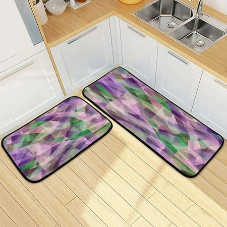 

Kitchen Rug Set 2 Pieces Non Slip Kitchen Mat for Kitchen Home Floor Sink 47 x19 +27 x19 Purple Abstract Wave Pattern