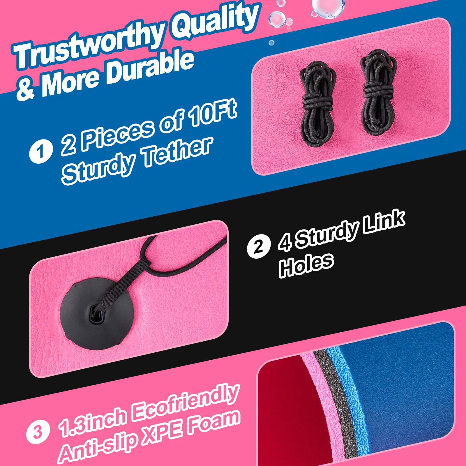 Vecukty Multi Person Floating Water Mat,8.5x 6 ft Lily Pad for Water Recreation,Tear Resistant XPE Foam for Beach, Ocean, Lake,Pink&Blue