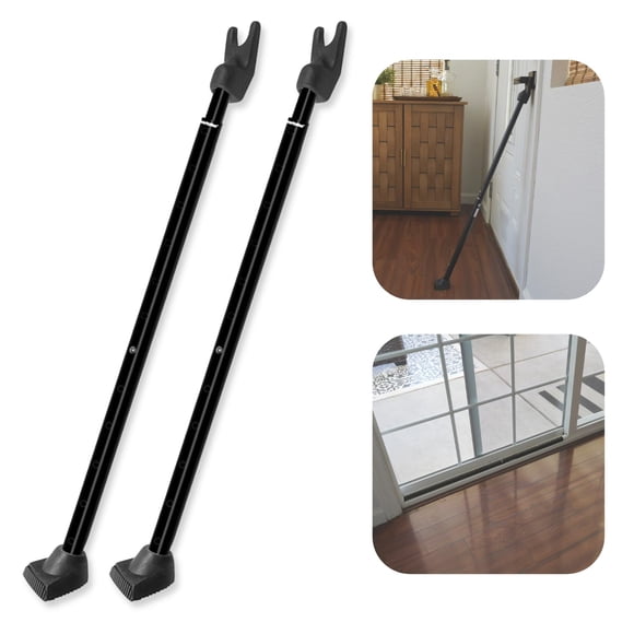 SECURITYMAN 2-in-1 Door Security Bar & Sliding Patio Door Security Bar (2 Pack) via Interchangeable Caps - Constructed of High Grade Iron - Black