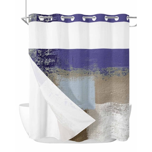 No Hook Cloth Fabric Shower Curtain with Snap in Liner, Purple Brown Waterproof Shower Curtains Set with See Through Top Window, Blue White Paint Mottled Painting Texture Bath Curtains Shower 72"x78"