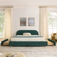thumbnail image 5 of Harper & Bright Designs King Size Upholstered Floor Bed with Storage Drawers and Tall Curved Headboard , Modern Minimalist Platform Bed Frame with Sturdy Leg Support for Bedroom, Green, 5 of 14