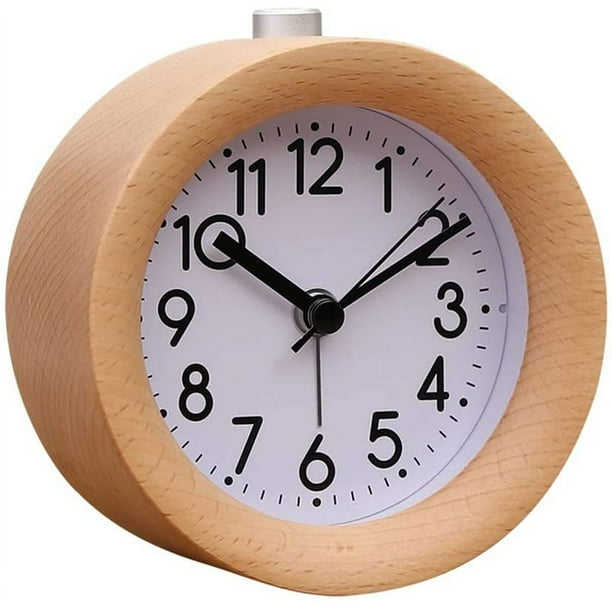 Despertador Redondo de Madera Hecho a Mano Despertador Digital Redondo - Mesita de Noche silenciosa de Madera de Haya - Despertador con luz Nocturna - Despertador analógico con Pilas para Dormitorio