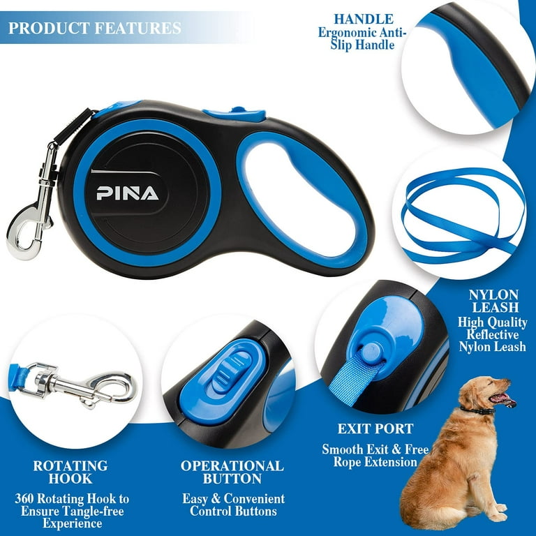 Fida Retractable Dog Leash with Dispenser and Poop Bags, 16 ft Pet Walking  Leash for Small Dog or Cat up to 26 lbs, Anti-Slip Handle, Tangle Free