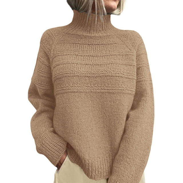 Suéter PRETTYGARDEN para Mujer Cuello Alto Tejido Grueso Caqui