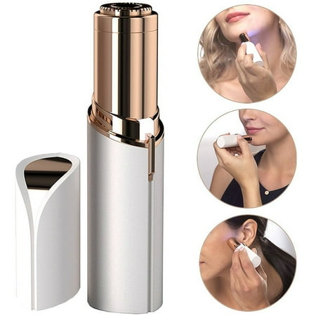 Women's Painless Hair Facial Remover, Remove Hairs on the Upper Lip, Chin, Cheeks, Sideburns, Mini Portable Travel Size with LED Light, Gold & White (Battery Not