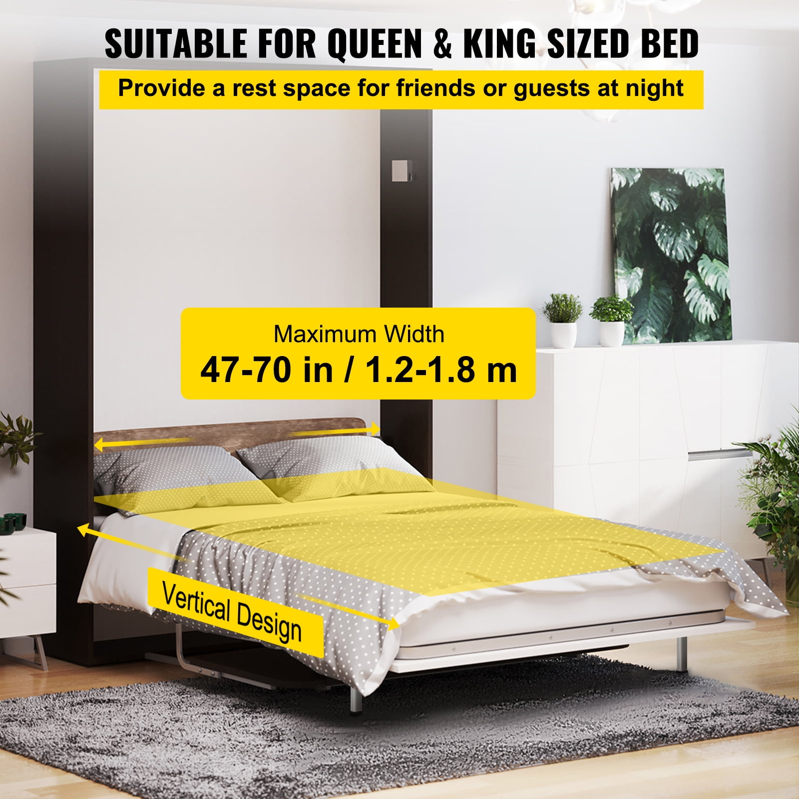 BENTISM DIY Murphy Bed Hardware Kit Vertical Mounting Wall Bed Springs Mechanism Heavy Duty Bed Support Hardware DIY Kit for King Queen Bed (Vertical)