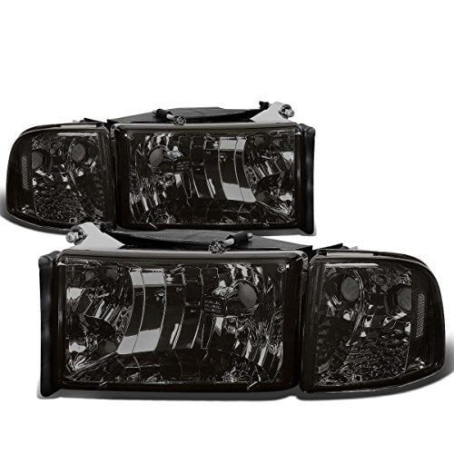 DNA Motoring HL-OH-DR944P-SM-CL1 Smoke Lens Headlights Replacement Compatible with 94-02 Ram 2500/3500
