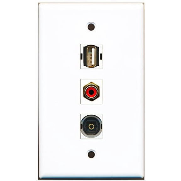 RiteAV - 1 Port RCA Red and 1 Port USB A-A and 1 Port Toslink Wall Plate