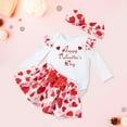 thumbnail image 2 of EnJoCho Baby Kids Valentines Outfit Love Heart 𝖱omper Ru𝖿fle Layered Shorts Headband Cute Clothes Set Party Festival Holiday Matching Siblings Twin Outfit Photoshoot Coordinated, 2 of 7