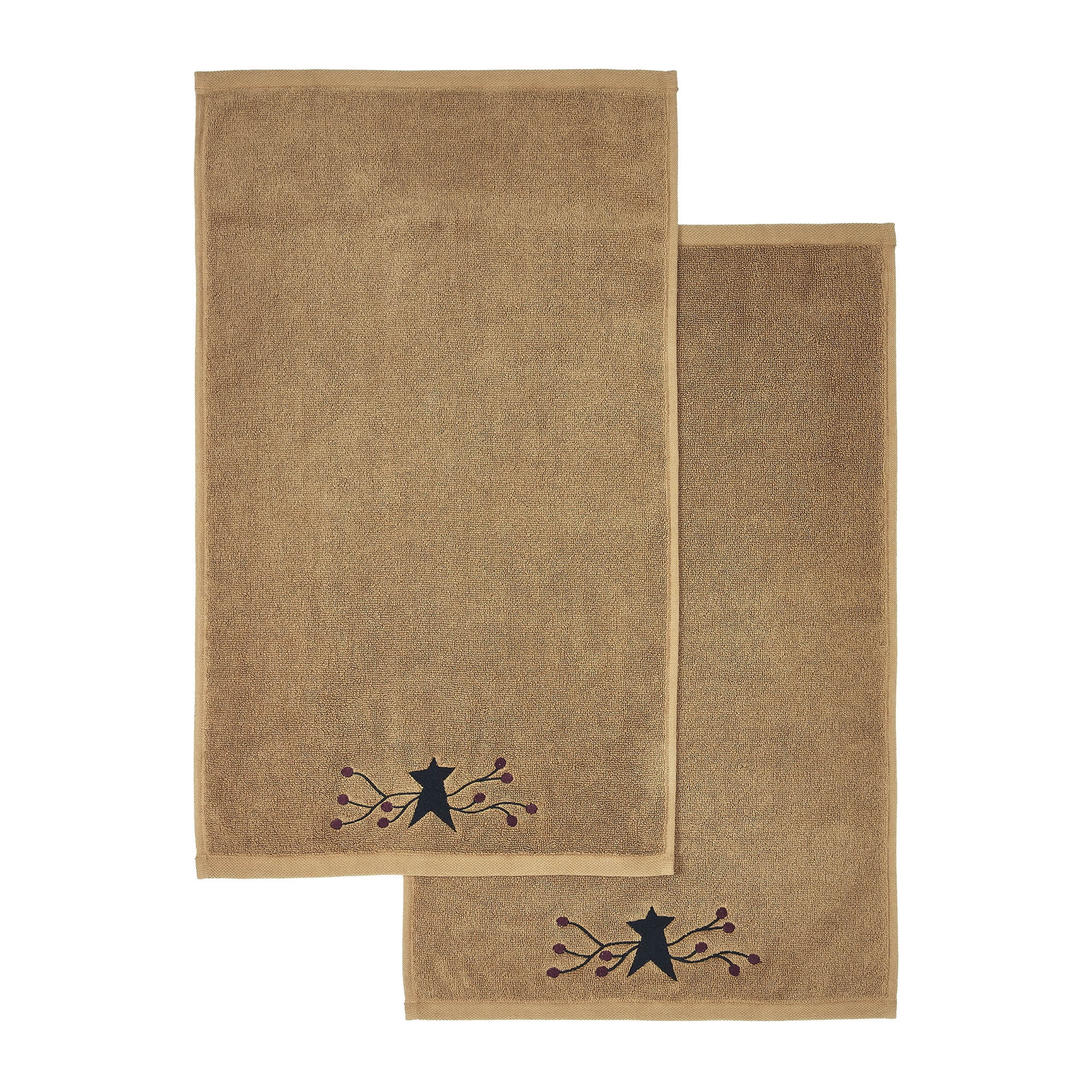 VHC Brands Cotton Hand Towels Set of 2 Bathroom Hand Towel Embroidered Bath Kitchen Pip Vinestar Collection Rectangle 16x26 Primitive Star Natural