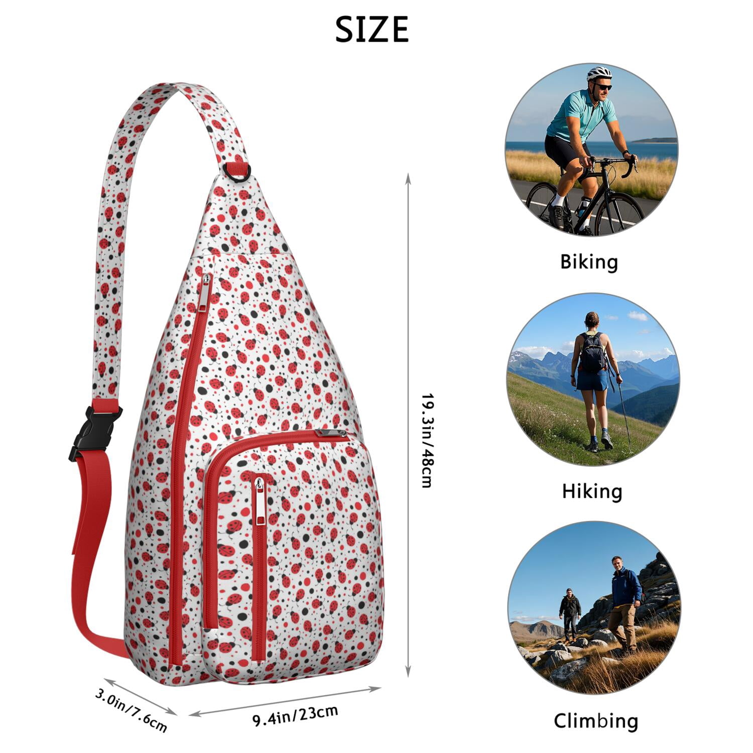 Cute Ladybug Print Sling Bag - Polka Dot Ladybird Crossbody Backpack for Women & Men, Water-Resistant Shoulder Daypack (Cartoon Nature Insect Design, Garden Themed Casual Bag)